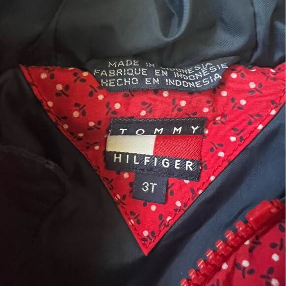 Tommy Hilfiger Puffer Coat Girls 3T Red Floral Nylon Bow Sherpa Trim Winter - Picture 5 of 5